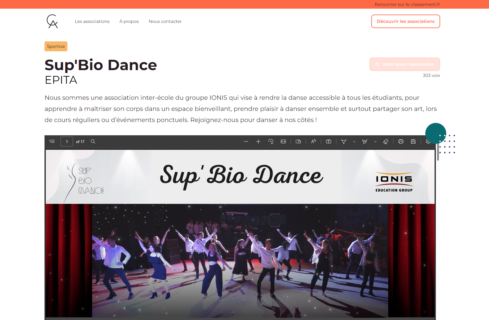 Capture d'écran de la page d'une association